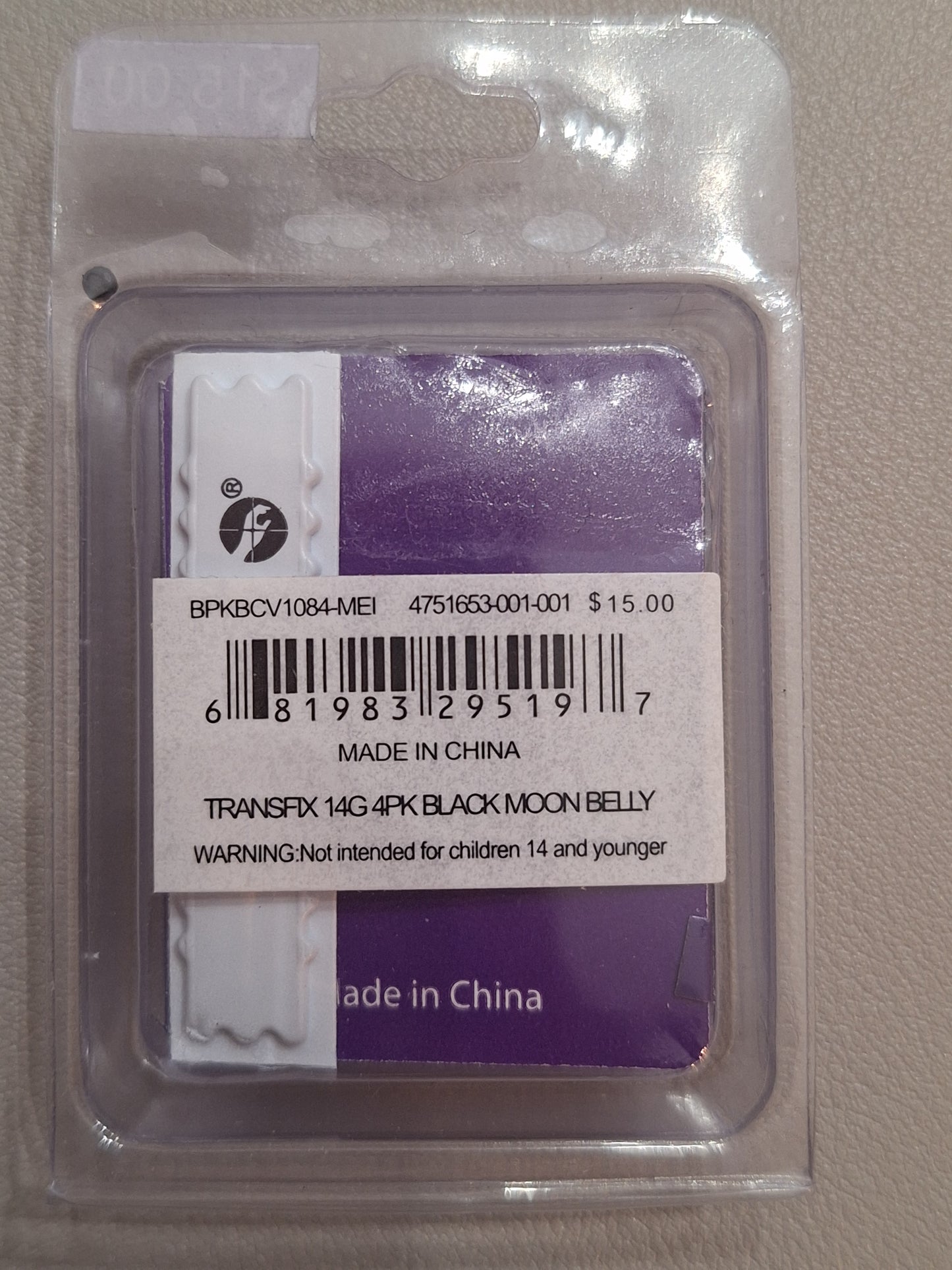 Transfix, Body Jewlery, Belly, Black Moon, 14G, Stainless steel, 4pk