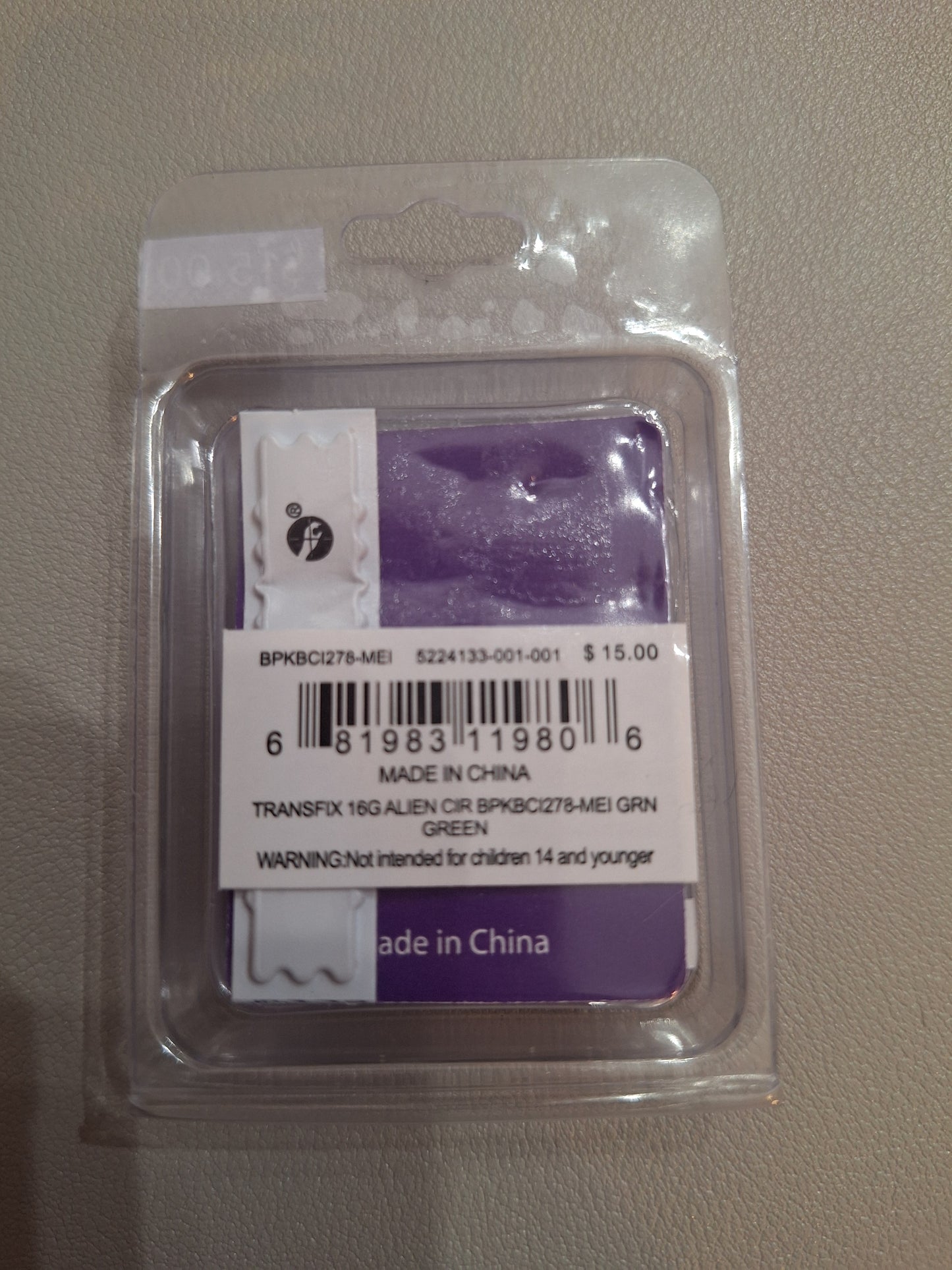 Transfix, 4pk, Green Alien, Nose Jewlery, 16G